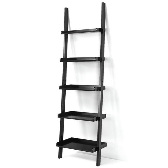 YYAo Bookshelf, Bookcase,Storage Flower Shelf Plant Display Shelf, 5-Tier Wall-leaning Ladder Shelf Display Rack for Plants and Books-Black