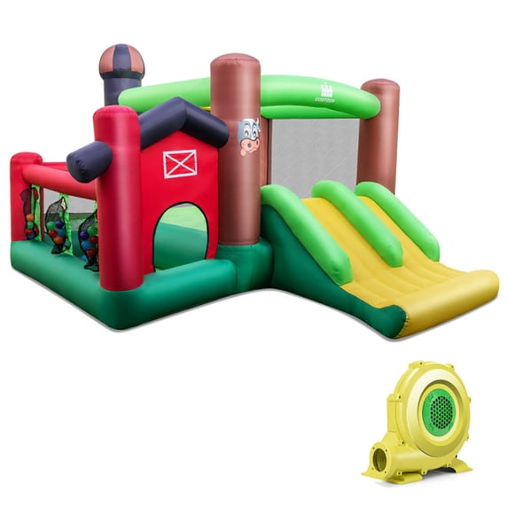 YYAo Bounce House, Castle Theme Kids Inflatable Trampoline, Farm Themed 6-in-1 Inflatable Castle with Trampoline and 735W Blower