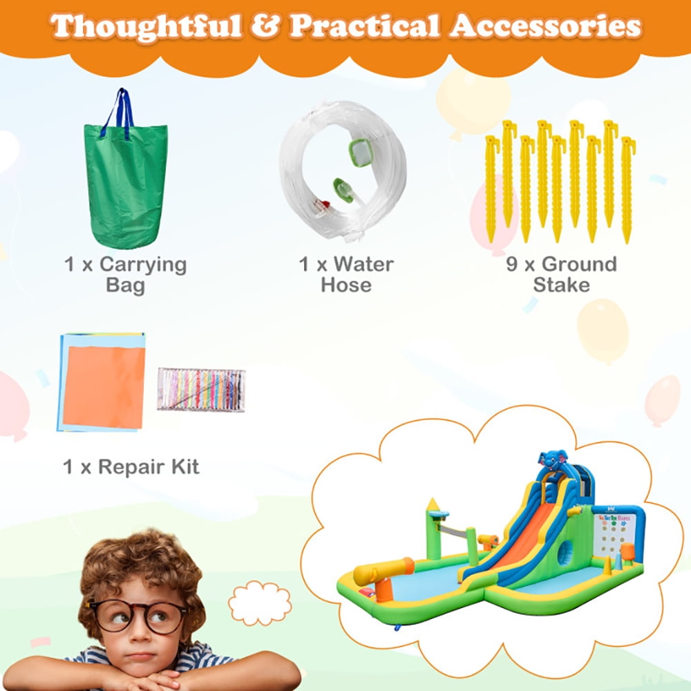 YYAo Bounce House, Castle Theme Kids Inflatable Trampoline, Inflatable Water Slide with Splash Pool and Climbing Wall for Oudoor Indoor without Blower