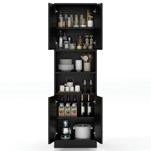 YYAo Buffet Sideboard, Cupboard Buffet Console Kitchen Sideboard,75 Inch Kitchen Pantry Cabinet Tall Cupboard with Doors and Shelves-Black