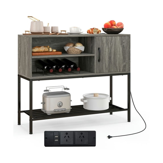 YYAo Buffet Sideboard, Cupboard Buffet Console Kitchen Sideboard,Buffet Sideboard Coffee Bar Cabinet with Power Outlets and USB Ports-Gray