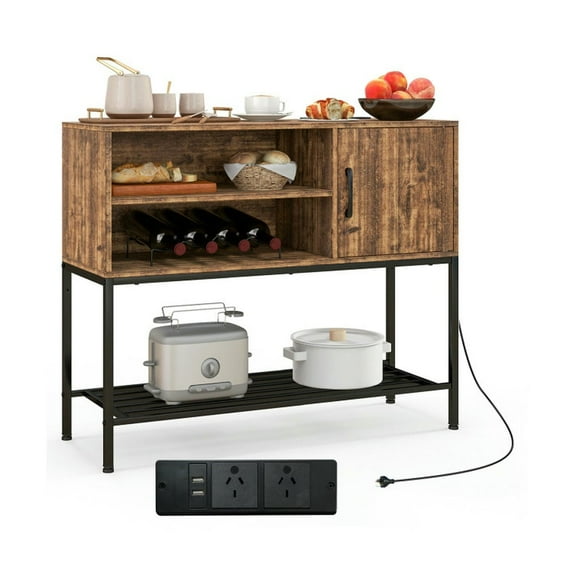 YYAo Buffet Sideboard, Cupboard Buffet Console Kitchen Sideboard,Buffet Sideboard Coffee Bar Cabinet with Power Outlets and USB Ports-Rustic Brown