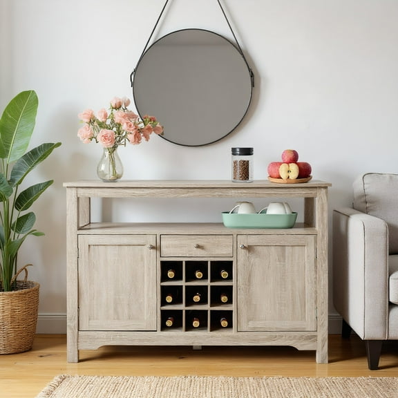 YYAo Buffet Sideboard, Cupboard Buffet Console Kitchen Sideboard,Server Buffet Sideboard With Wine Rack and Open Shelf-Gray