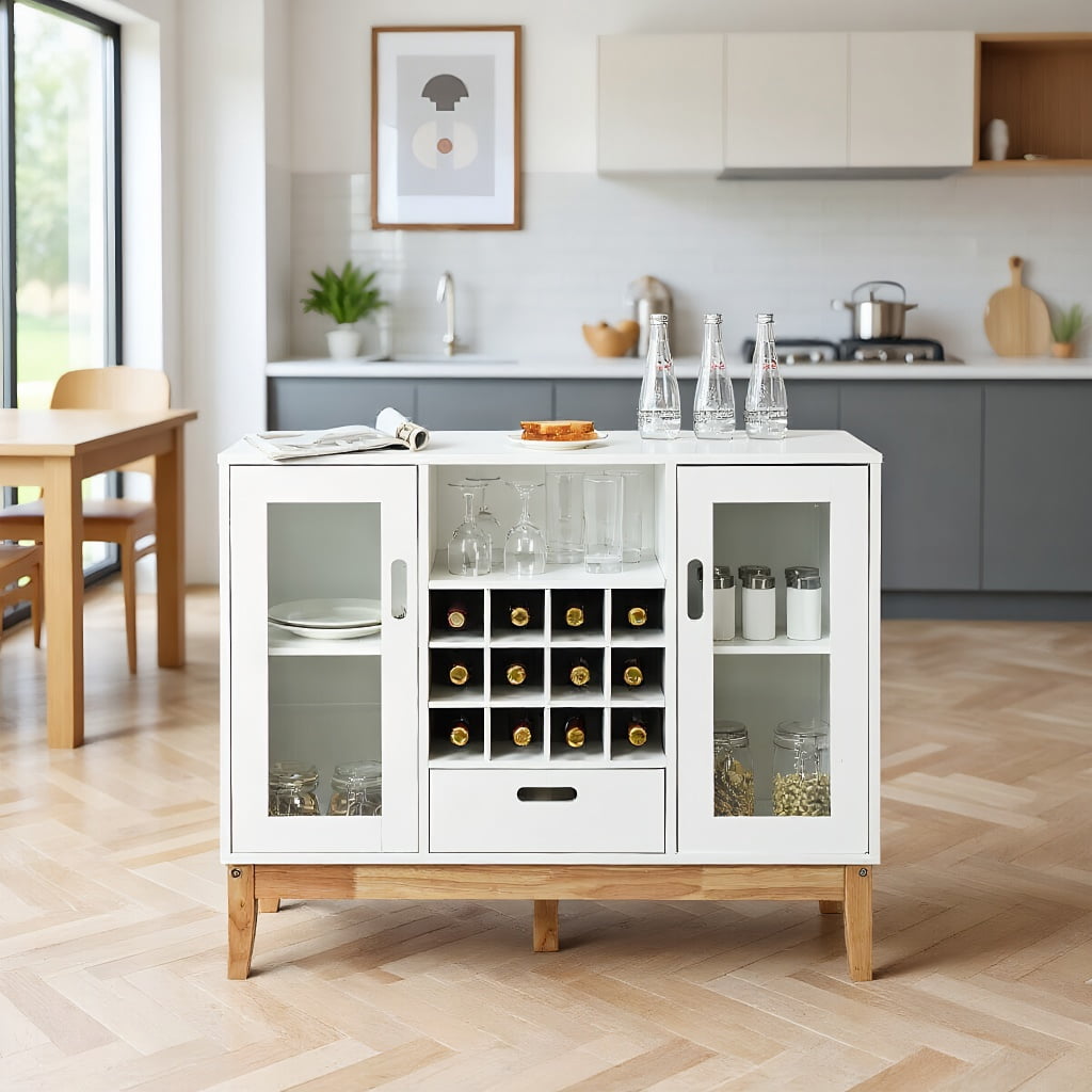 YYAo Buffet Sideboard, Cupboard Buffet Console Kitchen Sideboard,Wood Wine Storage Cabinet Sideboard Console Buffet Server-White