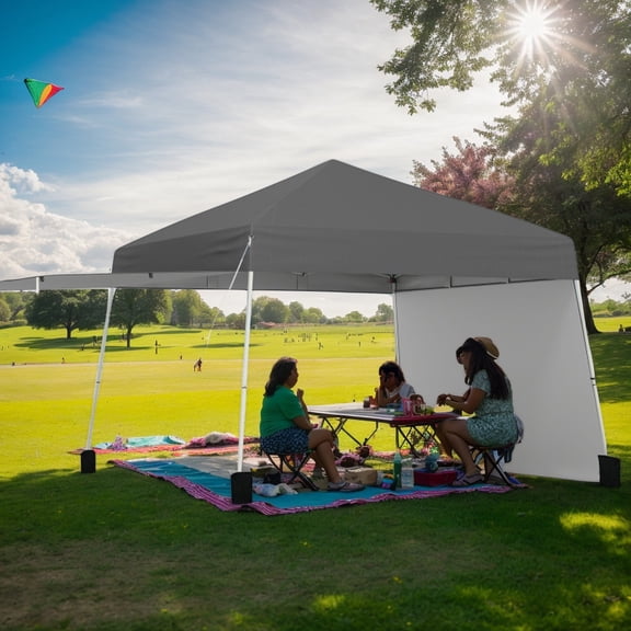 YYAo Canopy, Outdoor Canopy Tent,14 x 9.2 Feet Pop up Canopy Tent with 2 Convertible Sidewalls to Awning and Stakes-Gray