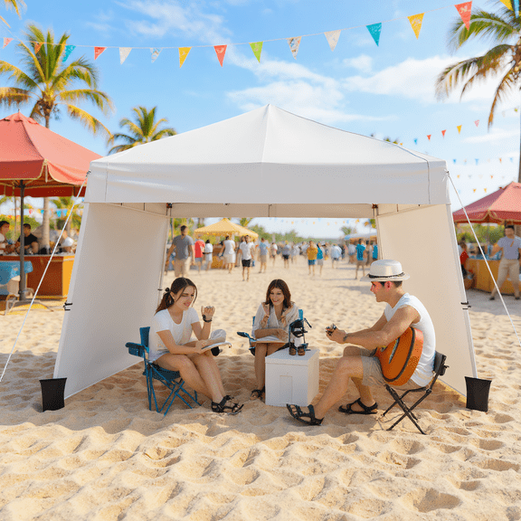 YYAo Canopy, Outdoor Canopy Tent,14 x 9.2 Feet Pop up Canopy Tent with 2 Convertible Sidewalls to Awning and Stakes-White