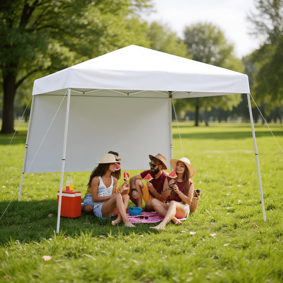 YYAo Canopy, Outdoor Canopy Tent,8 X 8 Feet Pop up Canopy Tent with 1 Sidewall and Portable Backpack-White