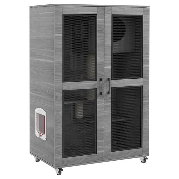 YYAo Cat Catio, Cat Cage Playpen,Cat Tree House with Scratching Post and Wheels, Gray