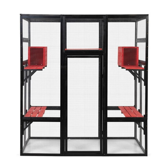 YYAo Cat Catio, Cat Cage Playpen,Gothic Outdoor Large Cat Catio, Wood Cat Enclosure with Platforms and Condos, Black and Red