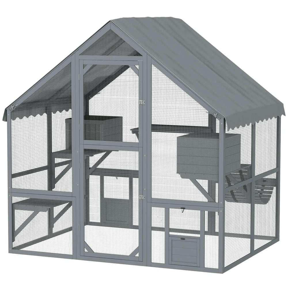 YYAo Cat Catio, Cat Cage Playpen,Outdoor Cat Enclosure with Waterproof Cover, 2 Condos, 4 Platforms, Bridge, Doors, Gray
