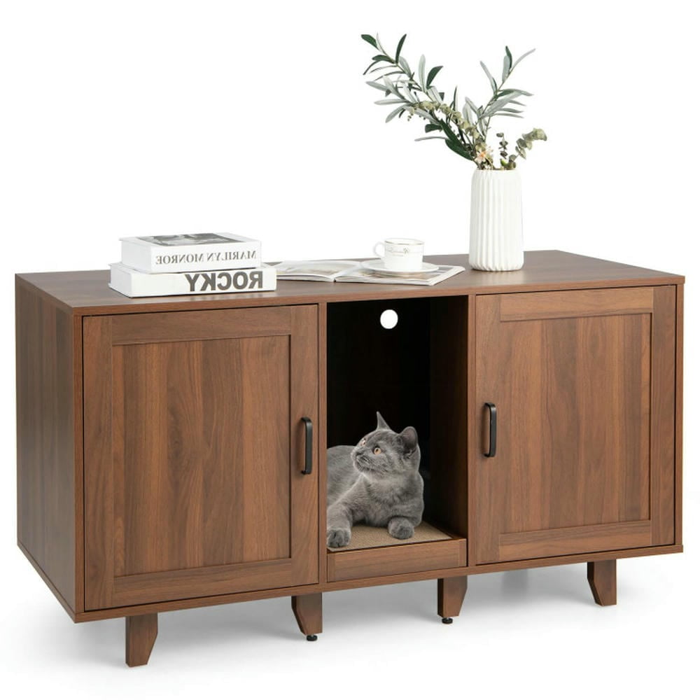 Brown MDF Cat Litter Box Enclosure with Scratching Board