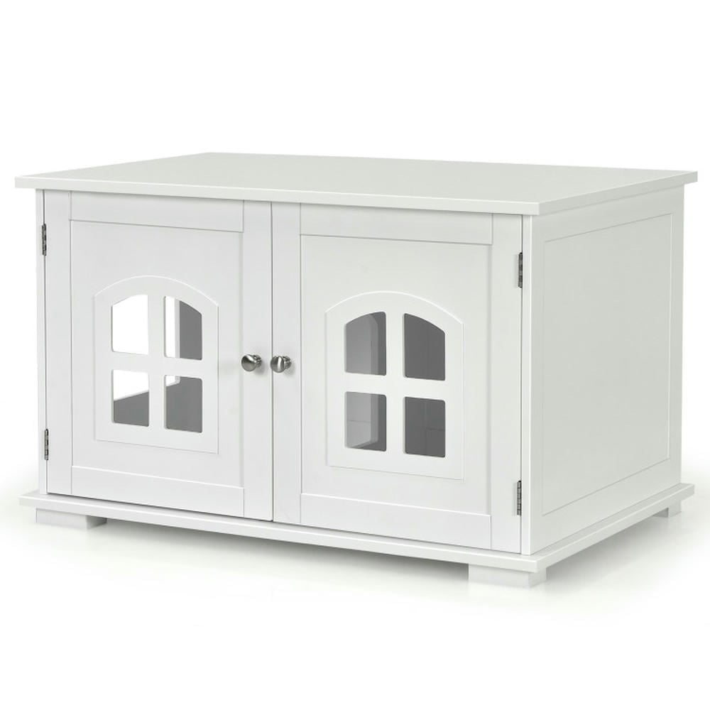 White MDF Freestanding Cat Litter Box Enclosure with Windows