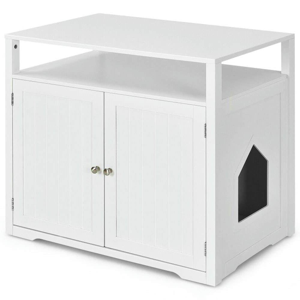 White MDF Cat Litter Box Enclosure with Storage Layer