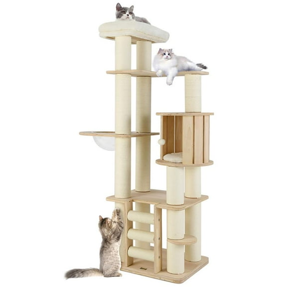YYAo Cat Tower, Cat Tree for Indoor Cats, 71 Inch Tall Cat Tree Wooden Cat Tower with Cozy Perch Condo Space Capsule-Natural