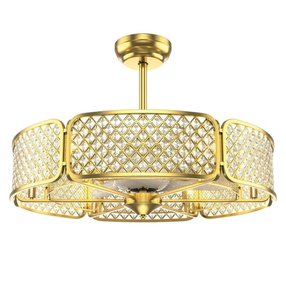 YYAo Ceiling Fans, Noiseless Ceiling Fan,30 Inch Caged Ceiling Fan With Light Crystal Lampshade 6 Light Bases-Golden
