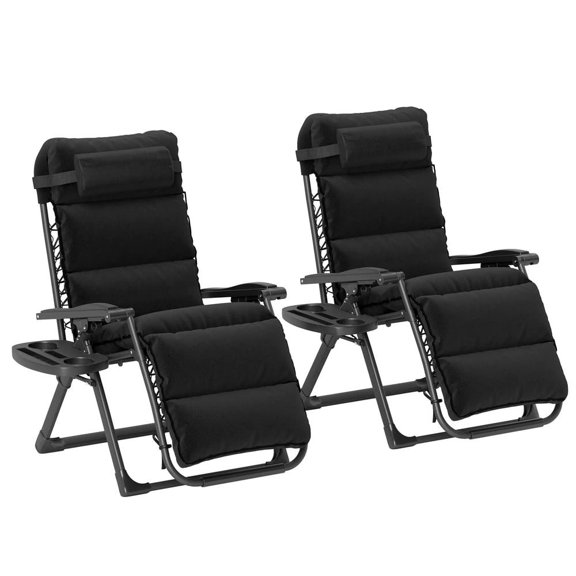 YYAo Chaise Lounge Chair Outdoor, Outdoor Chaise Lounge,2 Pieces Reclining Folding Outdoor Lounge Chairs with Cushion, Headrest, Side Tray, Black
