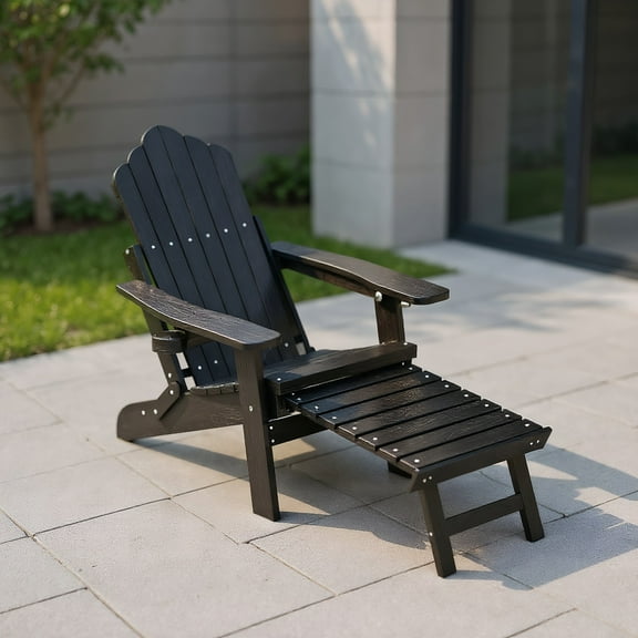 YYAo Chaise Lounge Chair Outdoor, Outdoor Chaise Lounge,All-Weather HIPS Patio Adirondack Lounge Chair with Retractable Footrest-Black