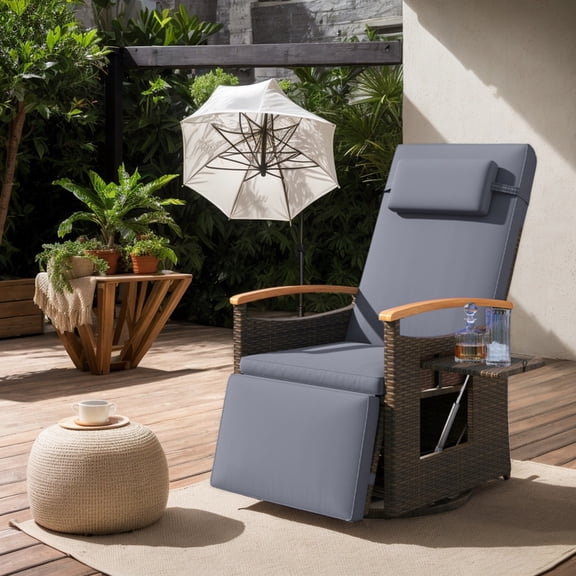 YYAo Chaise Lounge Chair Outdoor, Outdoor Chaise Lounge,Patio Rattan 360° Swivel Recliner Chair with Adjustable Backrest and Footrest-Gray