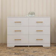 YYAo Chest of Drawers, Storage Organizer Unit,White Dresser 6 Drawer, Wooden Dressers & Chests of Drawers with Gold Handles, Modern Double Dresser for Bedroom