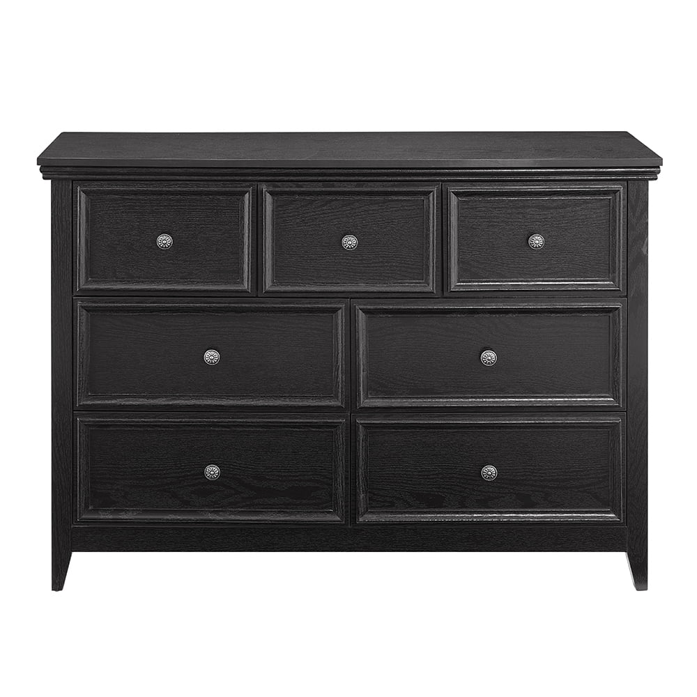 Black Medium Wood 7-Drawer Modern Dresser