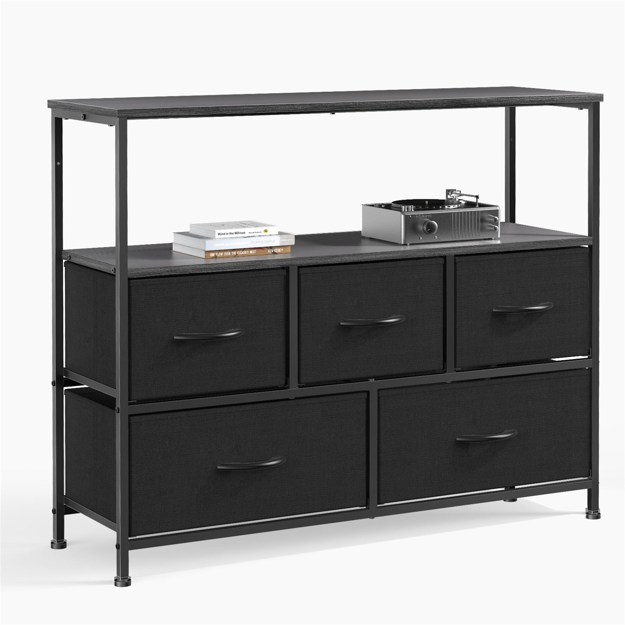 YYAo Chest of Drawers ,TV Stand for Bedroom with Drawers,Entertainment Center with Open Display Metal Shelf 5 Fabric Storage Dresser ,Black YYAo Chest of Drawers ,TV Stand for Bedroom with Drawers,Entertainment Center with Open Display Metal Shelf 5 Fabric Storage Dresser ,Black