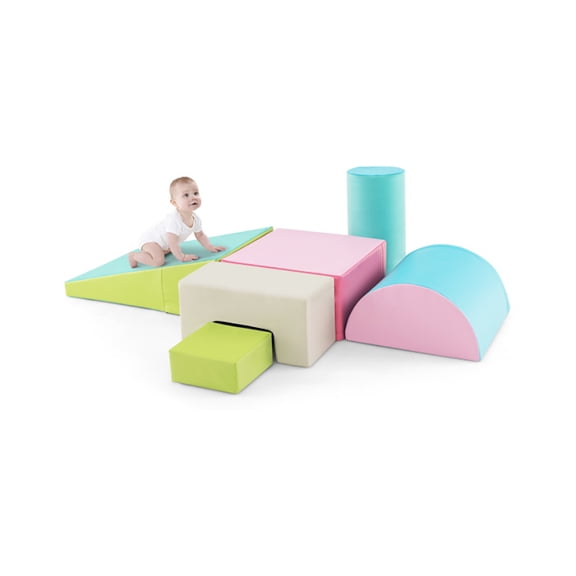 YYAo Climb and Crawl Activity Play Set, Safe Indoor Crawling Gym Equipment, 6 Pieces Foam Climbing Blocks Indoor Climb and Crawl Activity Playset with Rectangles-Green