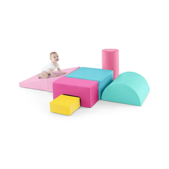 YYAo Climb and Crawl Activity Play Set, Safe Indoor Crawling Gym Equipment, 6 Pieces Foam Climbing Blocks Indoor Climb and Crawl Activity Playset with Rectangles-Pink
