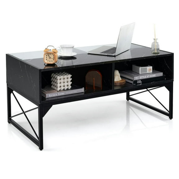YYAo Coffee Table,Dining Table,Center Table,Center Table with Faux Marble and Tempered Glass Top-Black