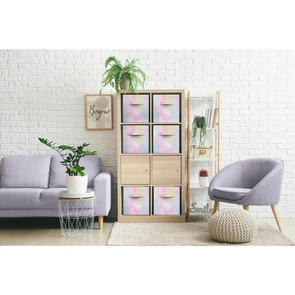 YYAo Colorful Cube Storage Bins, Set Of 6 Foldable Collapsible Storage Box With Handles, 11" Fabric Storage Cubes Organizers For Shelves, Pink
