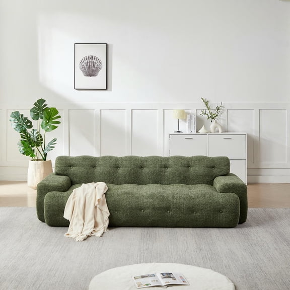 YYAo Comfortable Cloud Series Sectional with Button-Tufted Square Arms, 87-inch Chenille Sofa, Green