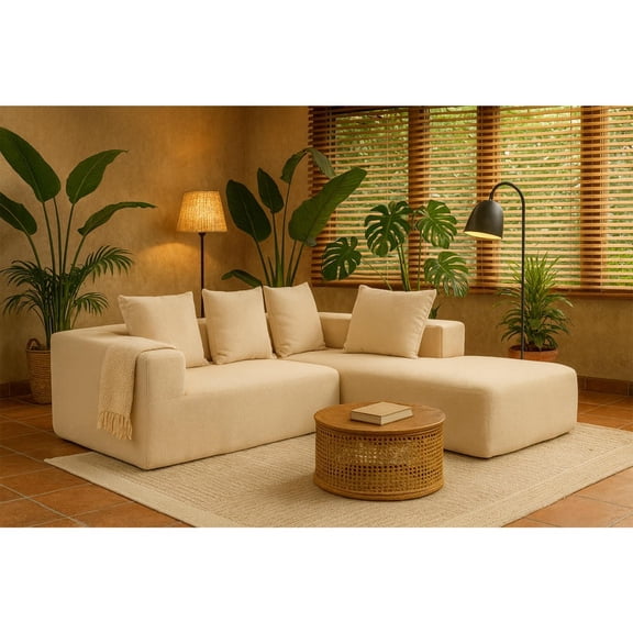 YYAo Compressied Couch with Soft Cushions, Deep-Seat Sofa for Living Room, Bedroom, Beige