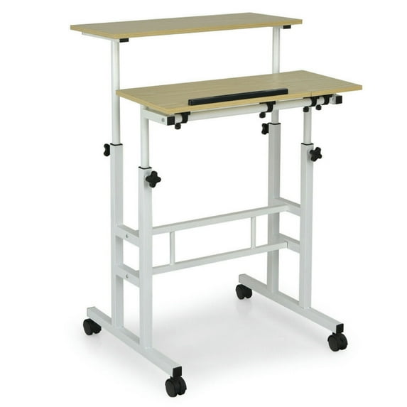 YYAo Computer Desk,Work Station Desk, Computer Desk,Mobile Standing up Desk Adjustable Computer Desk Tilting Workstation-Natural