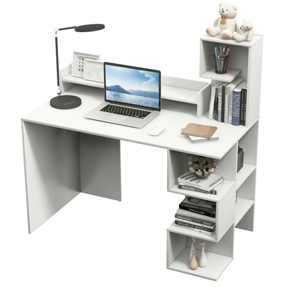 YYAo Computer Desk,Writing Table Workstation Gaming Desk,Modern Computer Desk with Storage Bookshelf and Hutch for Home Office-White