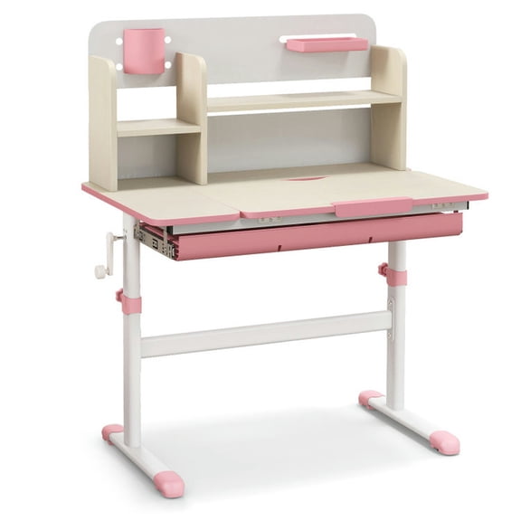 YYAo Computer Study Desk,Height Adjustable Kids Study Desk with Tilt Desktop for 3-12 Years Old-Pink