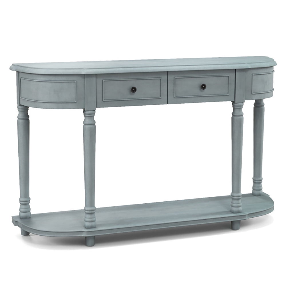 52" Blue Wood Console Table with Storage Drawers and Shelf