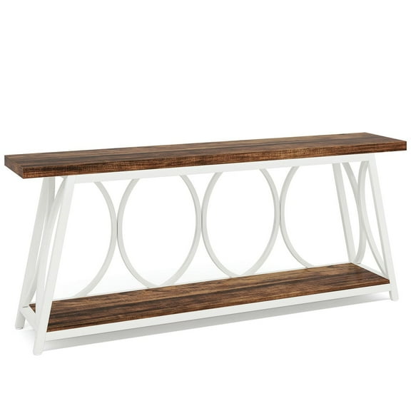 YYAo Console Table, Entryway Table, Console Sofa Table,2-Tier Console Table, 70.9" Industrial Sofa Table Behind Couch with Shelves,White & Brown