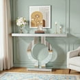 thumbnail image 1 of YYAo Console Table, Entryway Table, Console Sofa Table,43" Modern Mirrored Console Table with O-Shaped Base, Silver Glass Entryway Table for Living Room, 1 of 10