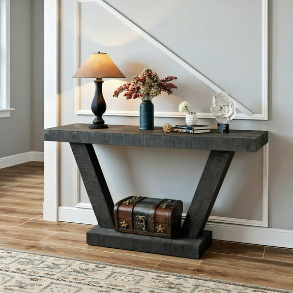 YYAo Console Table, Entryway Table, Console Sofa Table,60" Entryway Bench with 2-Tier Solid Wood Veneer Storage Cabinet, Antique Black