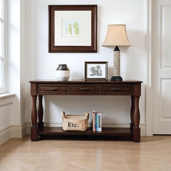 YYAo Console Table, Entryway Table, Console Sofa Table,63" Long Wood Console Table with 3 Drawers and 1 Bottom Shelf ( Light Espresso)