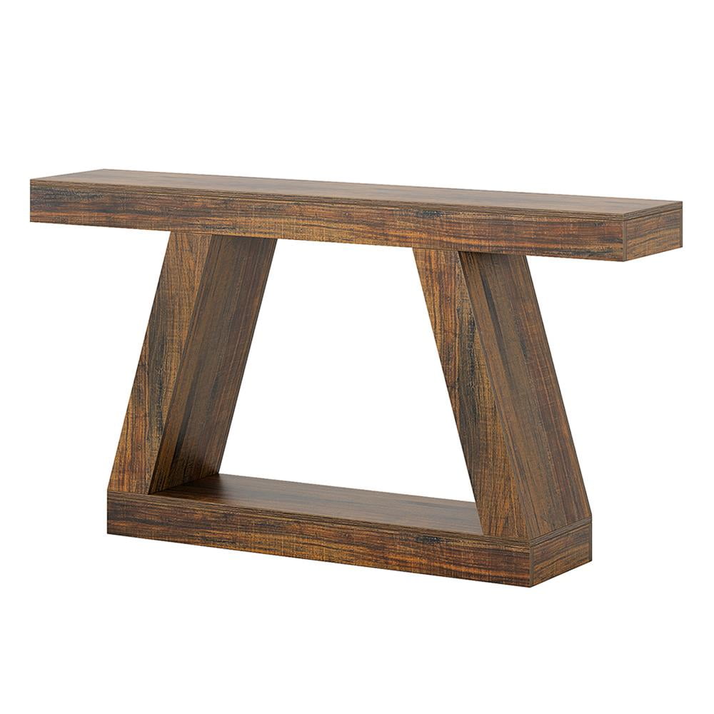 Rustic Brown MDF 55" Console Table with Storage Shelf