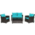 thumbnail image 1 of YYAo Conversation Loveseat Chairs Set, Garden Conversation Table Set, 4 Pieces Patio Rattan Furniture Set with Tempered Glass Coffee Table-Turquoise, 1 of 8