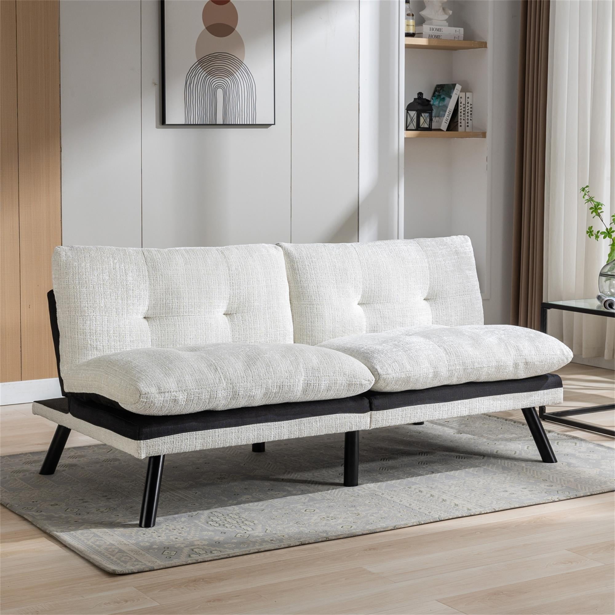 YYAo Convertible Futon Sleeper Sofa, Breathable Adjustable Lounge Couch with Metal Legs for Compact Living Space, Apartment, Dorm, Creamy White YYAo Convertible Futon Sleeper Sofa, Breathable Adjustable Lounge Couch with Metal Legs for Compact Living Space, Apartment, Dorm, Creamy White