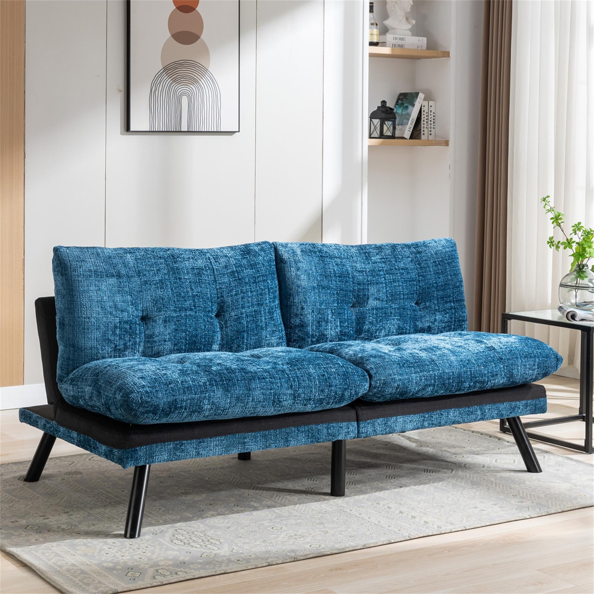 YYAo Convertible Futon Sleeper Sofa, Breathable Adjustable Lounge Couch with Metal Legs for Compact Living Space, Apartment, Dorm, Deep Blue YYAo Convertible Futon Sleeper Sofa, Breathable Adjustable Lounge Couch with Metal Legs for Compact Living Space, Apartment, Dorm, Deep Blue