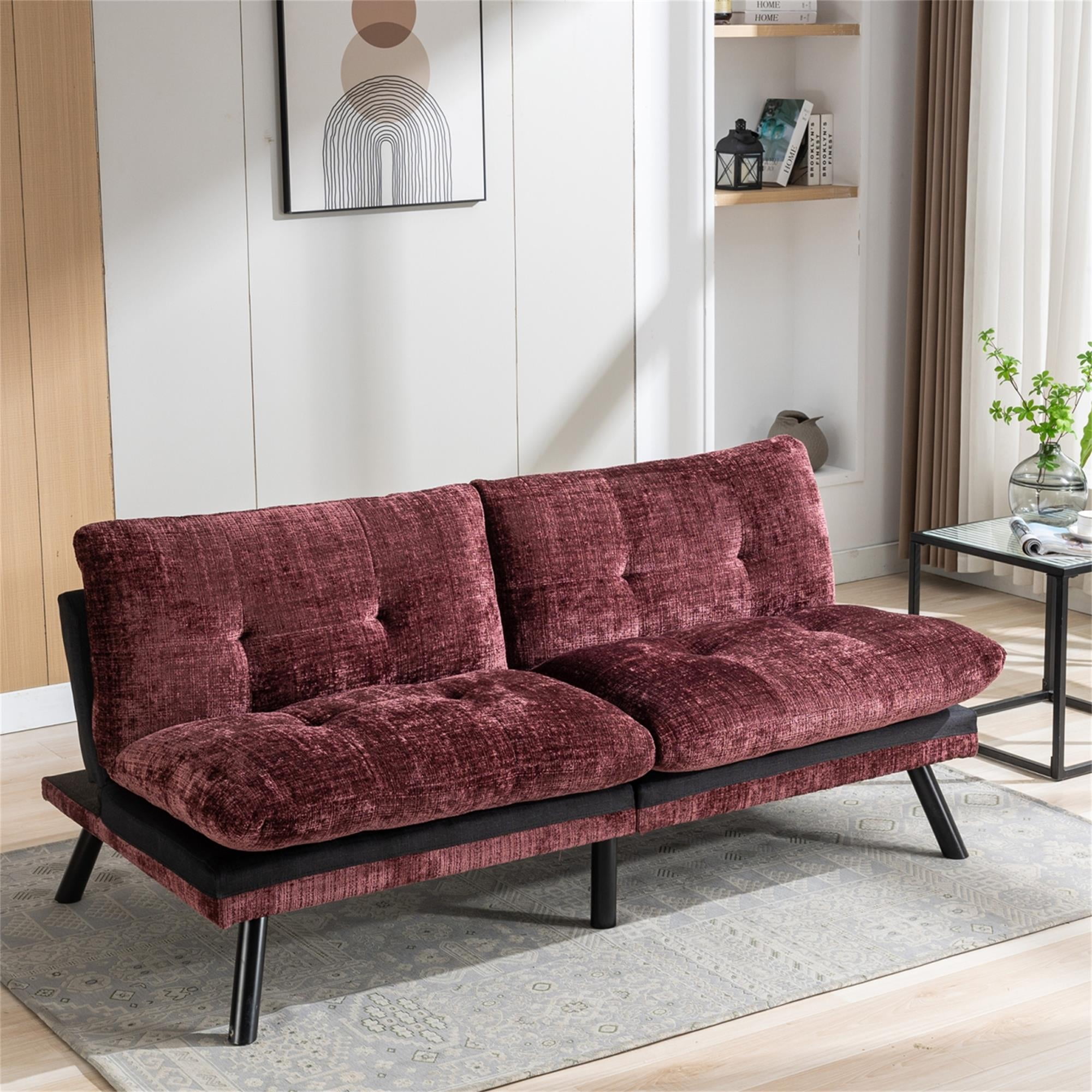 YYAo Convertible Futon Sleeper Sofa, Breathable Adjustable Lounge Couch with Metal Legs for Compact Living Space, Apartment, Dorm, Wine Red YYAo Convertible Futon Sleeper Sofa, Breathable Adjustable Lounge Couch with Metal Legs for Compact Living Space, Apartment, Dorm, Wine Red