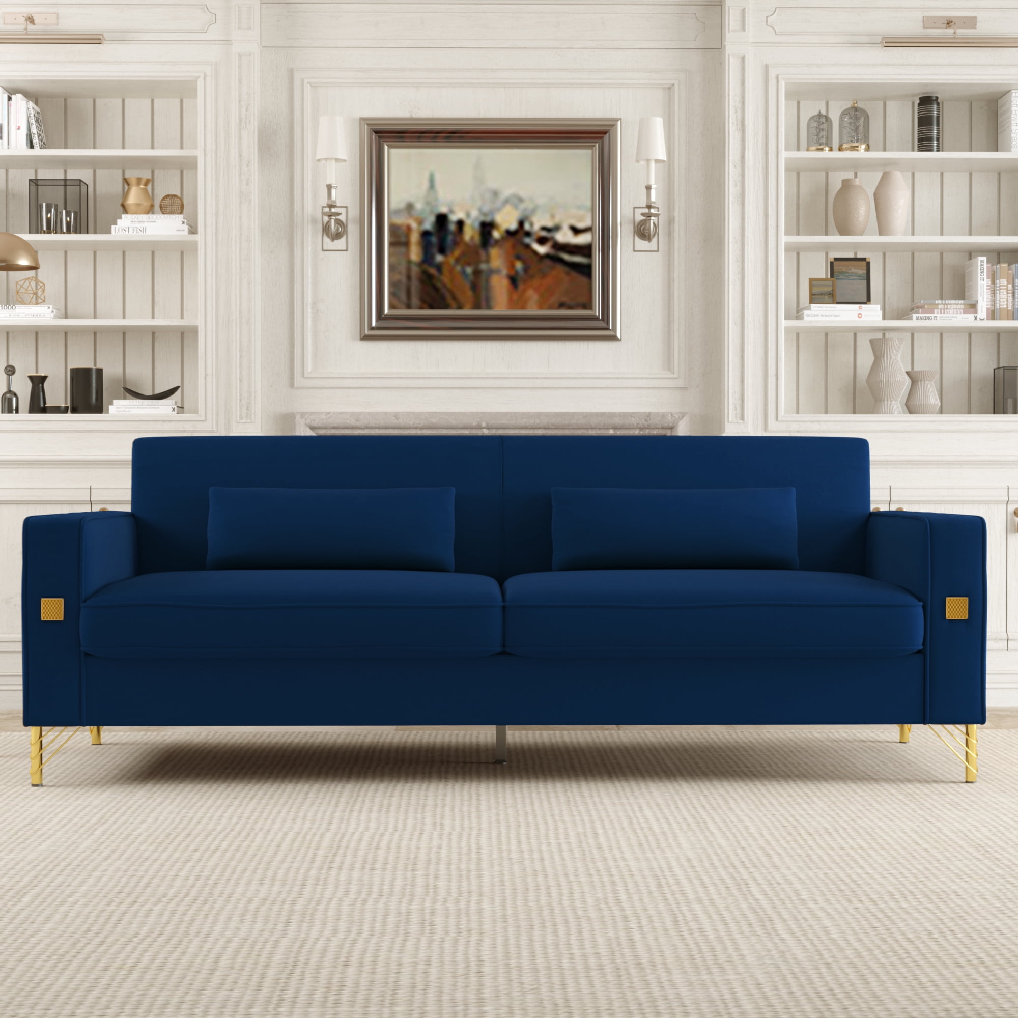 YYAo Convertible Sectional Sofa Couch, Modern Velvet Futon with Reversible Chaise for Living Room, Apartment and Small Space, Blue YYAo Convertible Sectional Sofa Couch, Modern Velvet Futon with Reversible Chaise for Living Room, Apartment and Small Space, Blue
