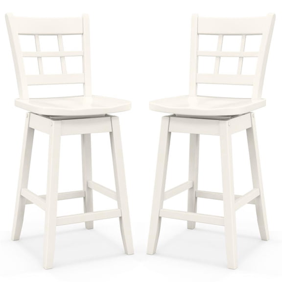 YYAo Counter Bar Stools,Bar Chairs,Counter Height Barstools Set of 2 with 6-Grid Hollow Back and Seat-White