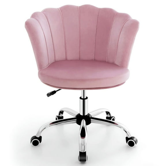YYAo Desk Chair, Office Chair, Swivel Chair, Ergonomic Computer Chair,Adjustable Vanity Velvet Chair with Seashell Back and Wheels-Pink