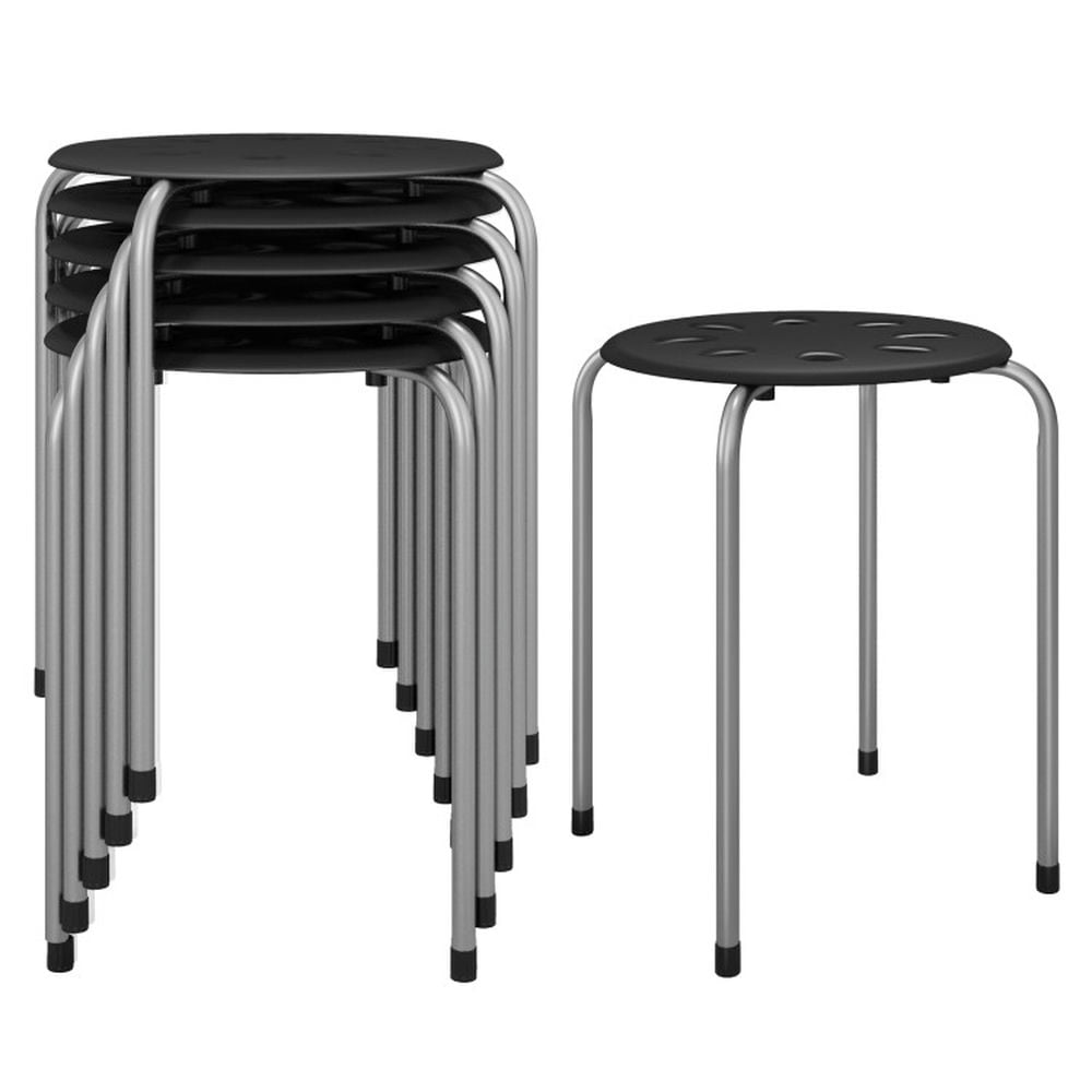Gray 17.5 Inch Set of 6 Stackable Plastic and Metal Stools