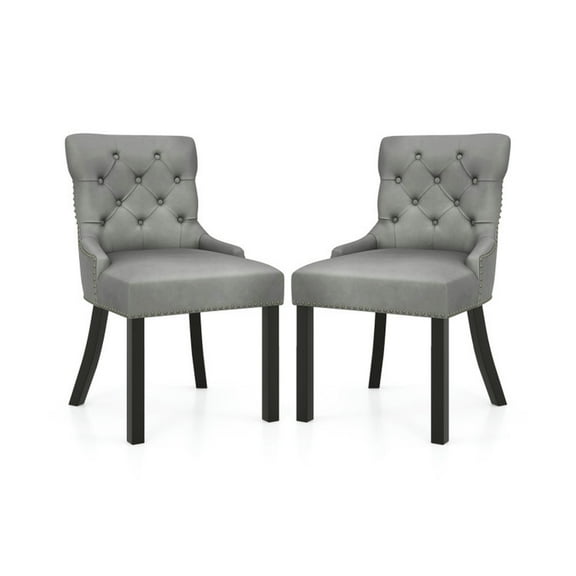 YYAo Dining Chairs, Dining Room Seating, Upholstered Dining Chairs Set of 2 Tufted Wingback Chairs with Rubber Wood Legs-Gray