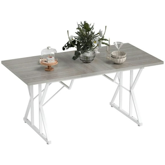 YYAo Dining Table, Kitchen Table, Dining Room Table,63"-47" Extendable Dining Table for 4-6 with Heavy Duty Trestle Base, Gray